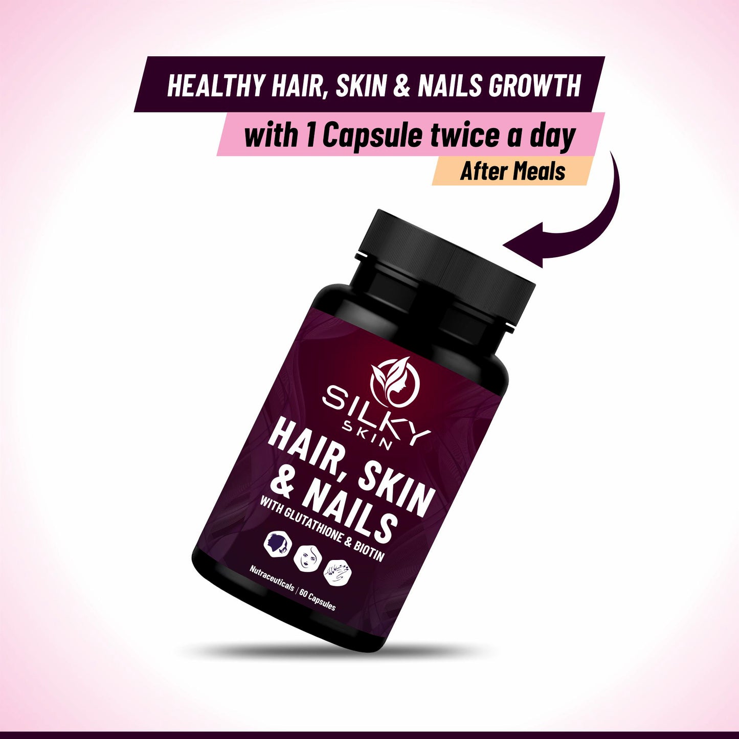 Hair, Skin & Nails – With Glutathione, Biotin, Vitamins & Herbal Extracts – 60 Capsules