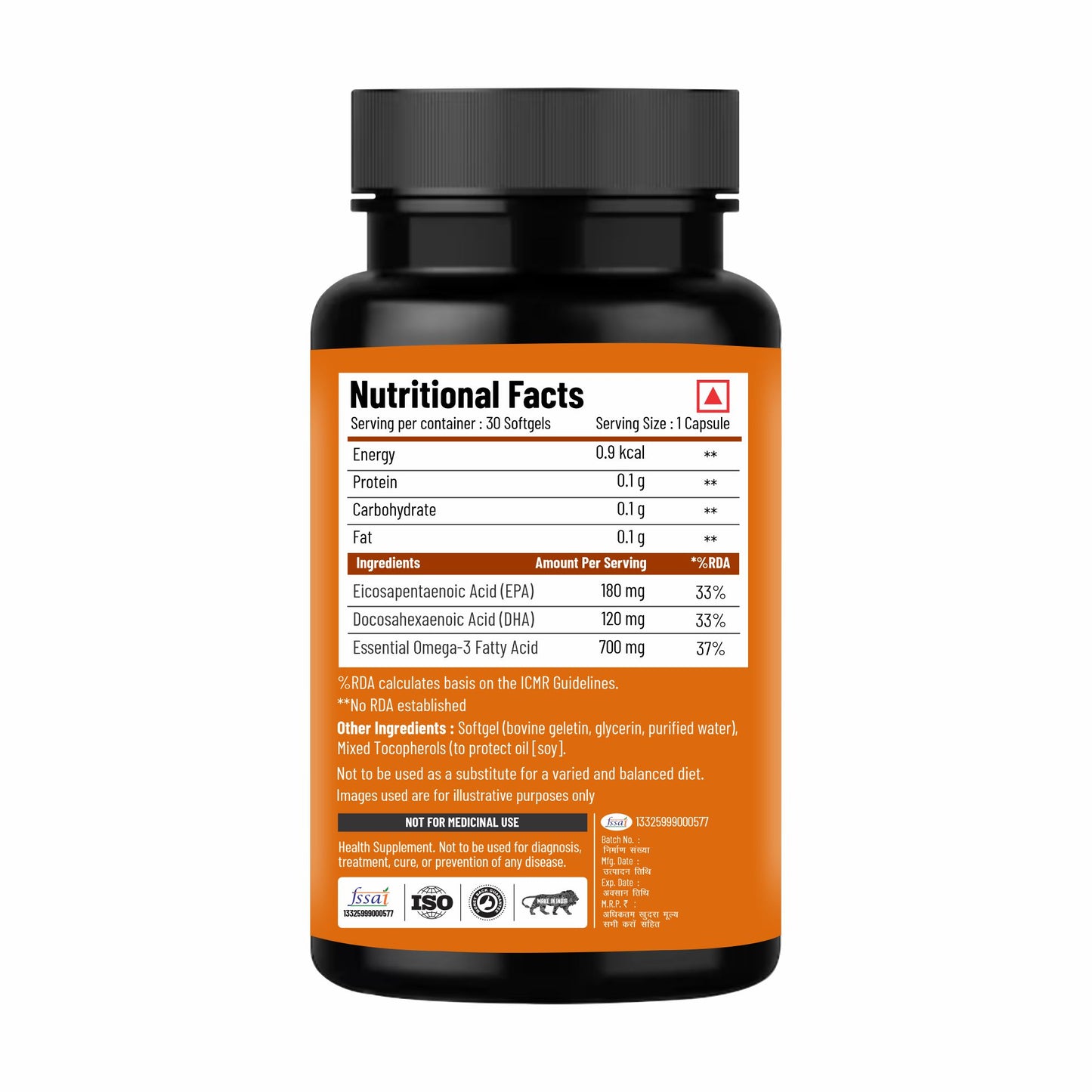 Silky Skin Omega-3 Fish Oil 1000 mg (EPA 180 mg + DHA 120 mg) | 30 Softgels