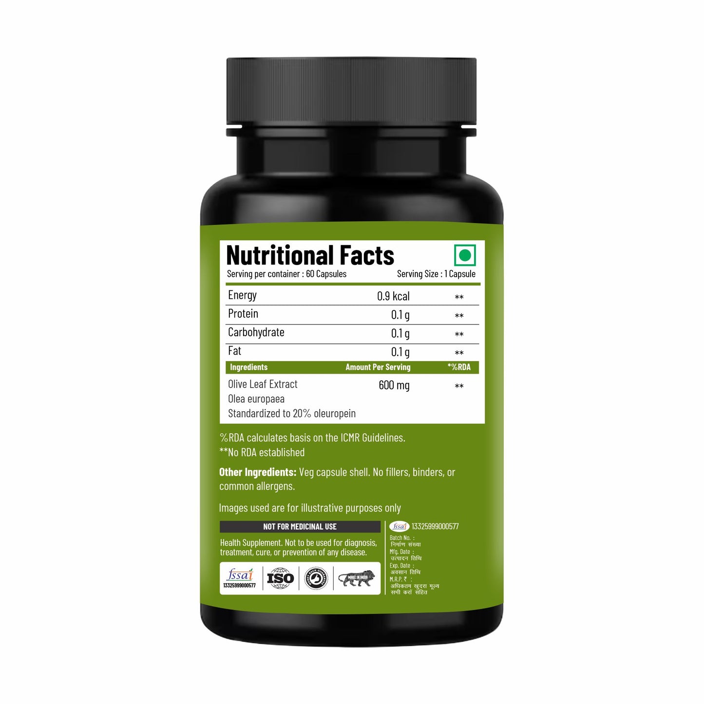 Silky Skin Olive Leaf Extract – 600 mg | Standardized to 20% Oleuropein | 60 Capsules