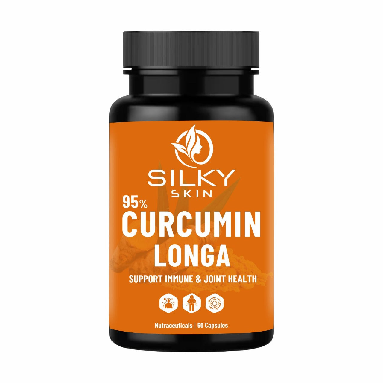 Silky Skin Curcumin Longa 95% with Ginger & Piperine – 600mg | Natural Antioxidant & Immunity Support | Joint & Inflammation Care | 30/60 Veg Capsules