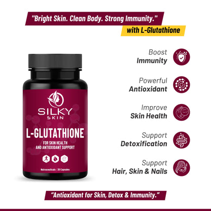 Silky Skin L-Glutathione 500mg – Antioxidant Support for Skin Health & Wellness – 30/60 Veg Capsules