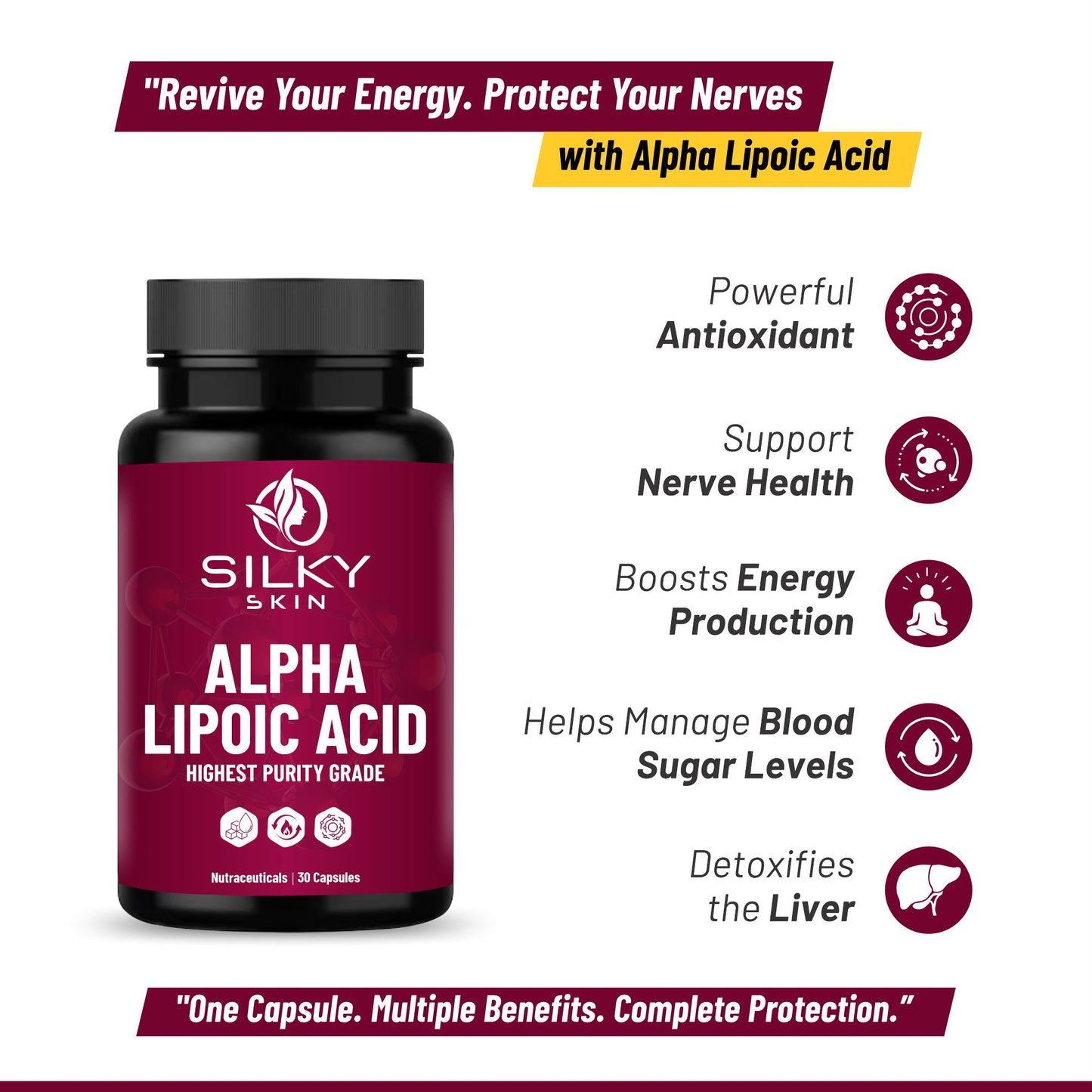 Silky Skin Alpha Lipoic Acid 300 mg – Antioxidant Support | 30 Capsules