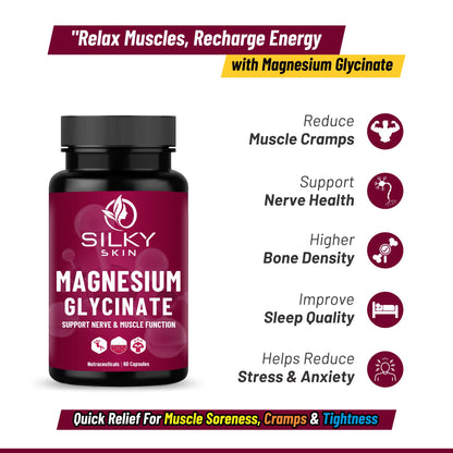 Silky Skin Magnesium Glycinate | 750mg (165mg Elemental Magnesium) | 60 Capsules