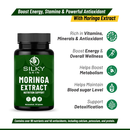 Silky Skin Moringa Extract 600mg – Nutritional Support | Energy, Immunity & Vitality |30/ 60 Veg Capsules