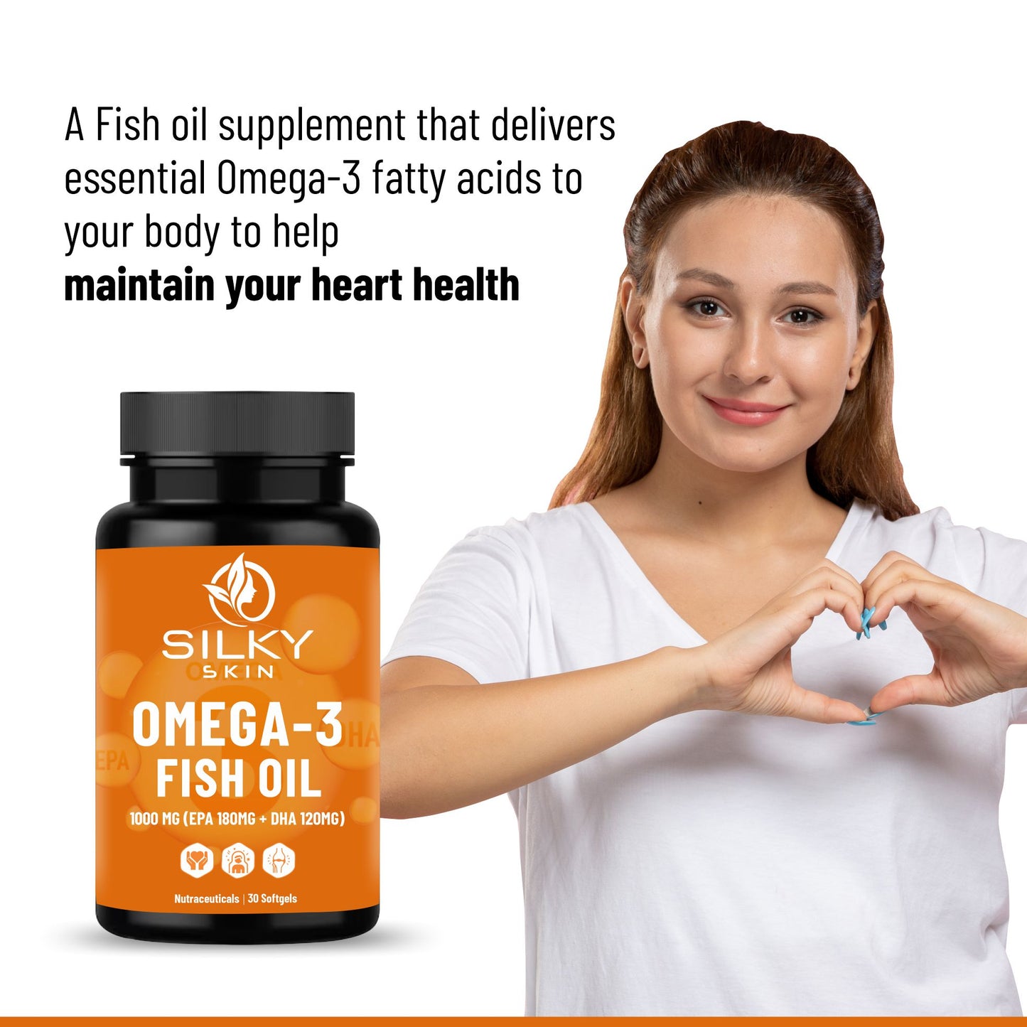 Silky Skin Omega-3 Fish Oil 1000 mg (EPA 180 mg + DHA 120 mg) |  30 Softgels