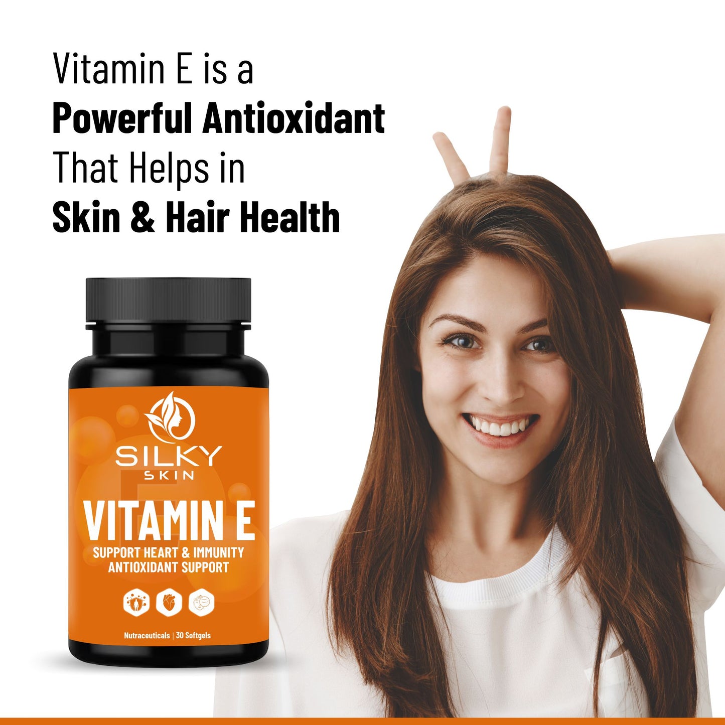 Silky Skin Vitamin E – 10 mg Alpha Tocopherol – Antioxidant & Wellness Support – 30/60 Softgels