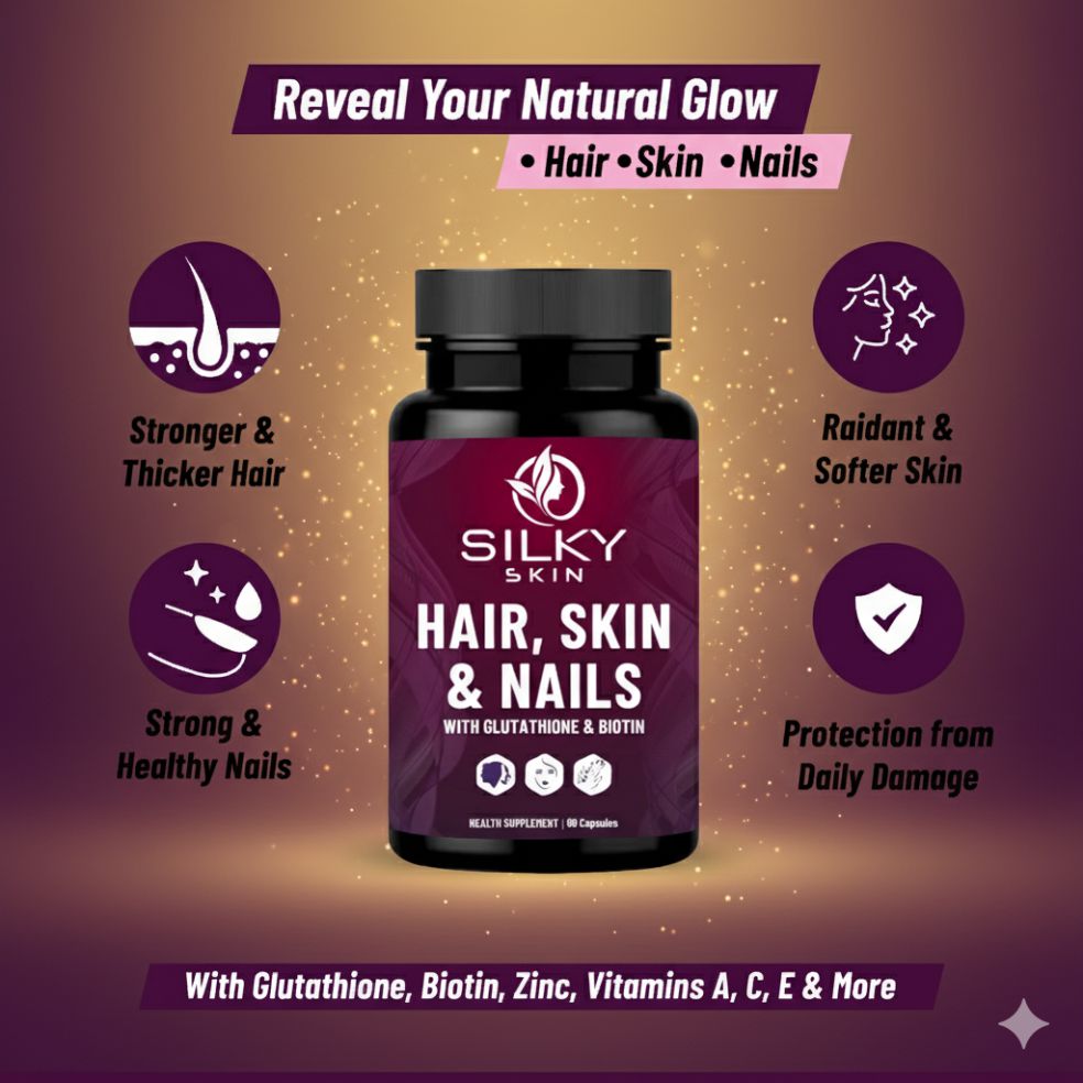 Hair, Skin & Nails – With Glutathione, Biotin, Vitamins & Herbal Extracts – 60 Capsules
