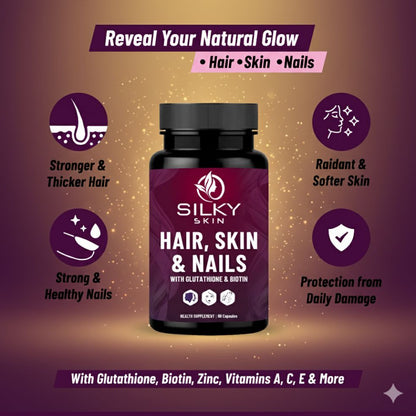 Hair, Skin & Nails – With Glutathione, Biotin, Vitamins & Herbal Extracts – 60 Capsules