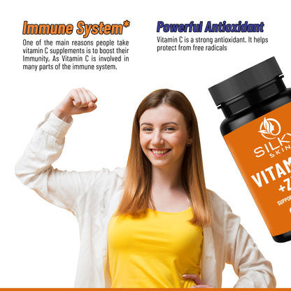 Silky Skin Vitamin C + Zinc – With Rosehip, Acerola Cherry & Vitamin D3 – Antioxidant & Immune Support – 30/60 Veg Capsules