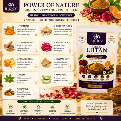 Silky Skin Herbal Ubtan Powder 100g | Face & Body Pack | Natural Glow | Tan Removal | Deep Cleansing | Ayurvedic Skin Care | Suitable for Men & Women