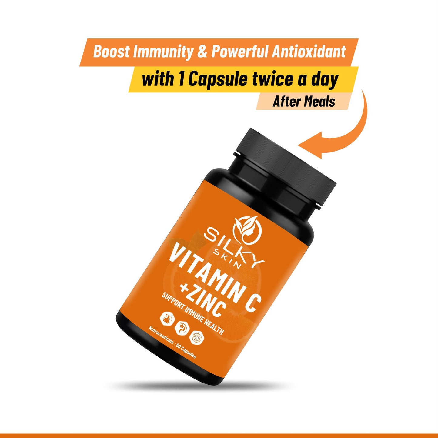 Silky Skin Vitamin C + Zinc – With Rosehip, Acerola Cherry & Vitamin D3 – Antioxidant & Immune Support – 30/60 Veg Capsules