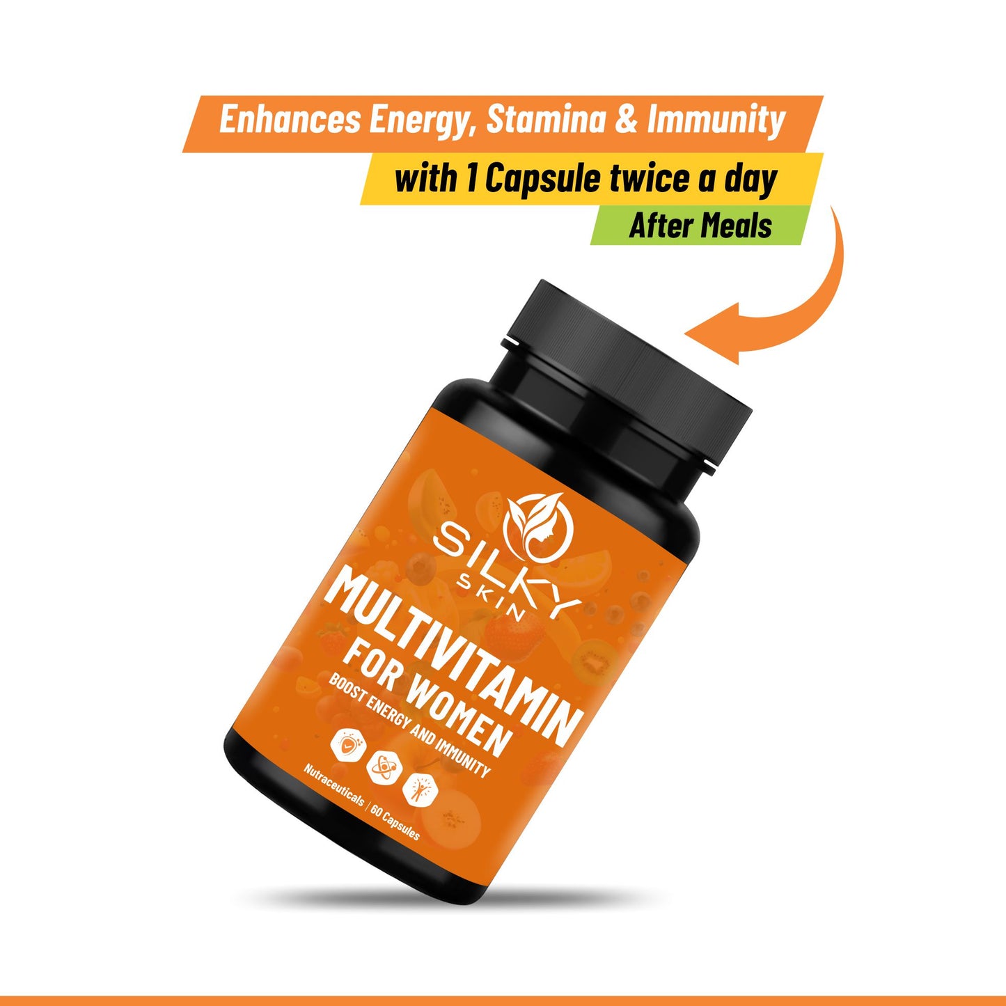 Silky Skin Multivitamin for Women | Daily Energy, Immunity & Wellness Support | With Vitamins, Minerals, Herbal Extracts & Probiotics | 30/60 Capsules