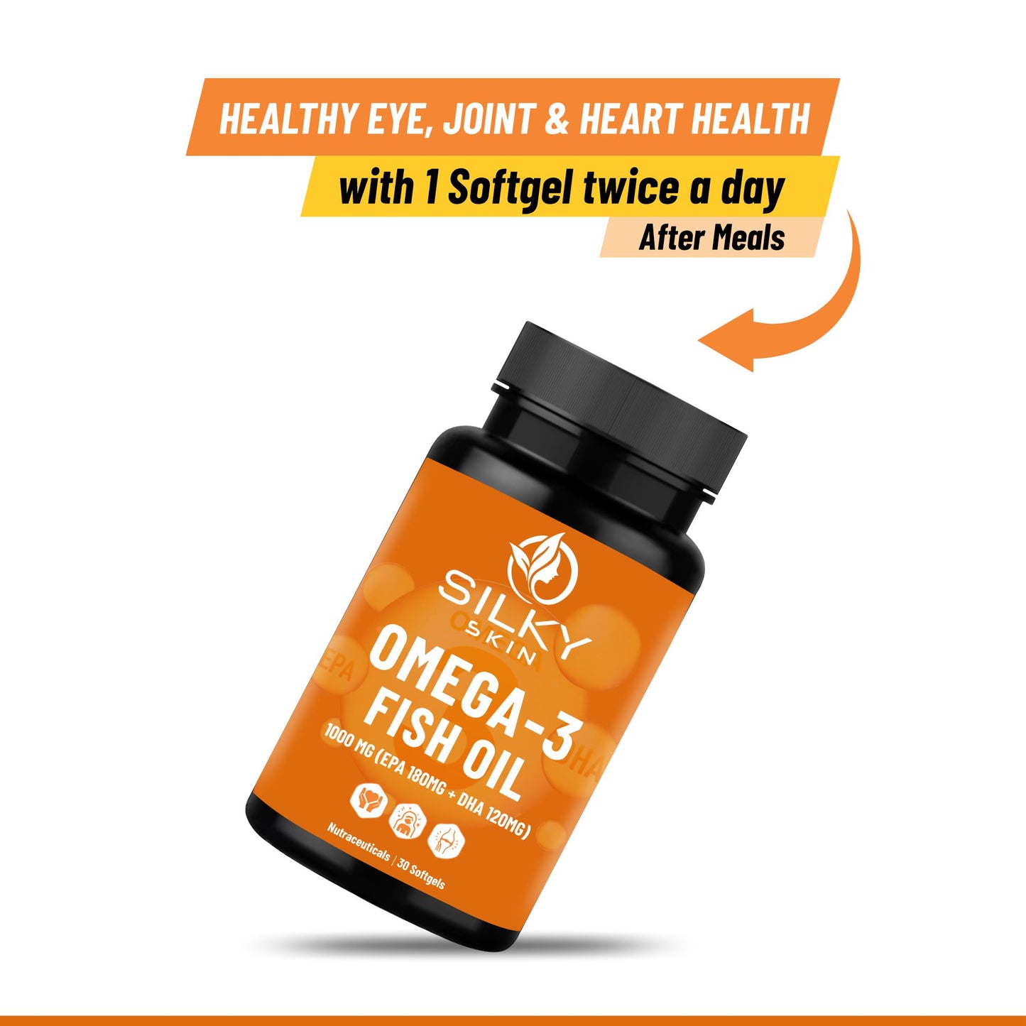 Silky Skin Omega-3 Fish Oil 1000 mg (EPA 180 mg + DHA 120 mg) |  30 Softgels