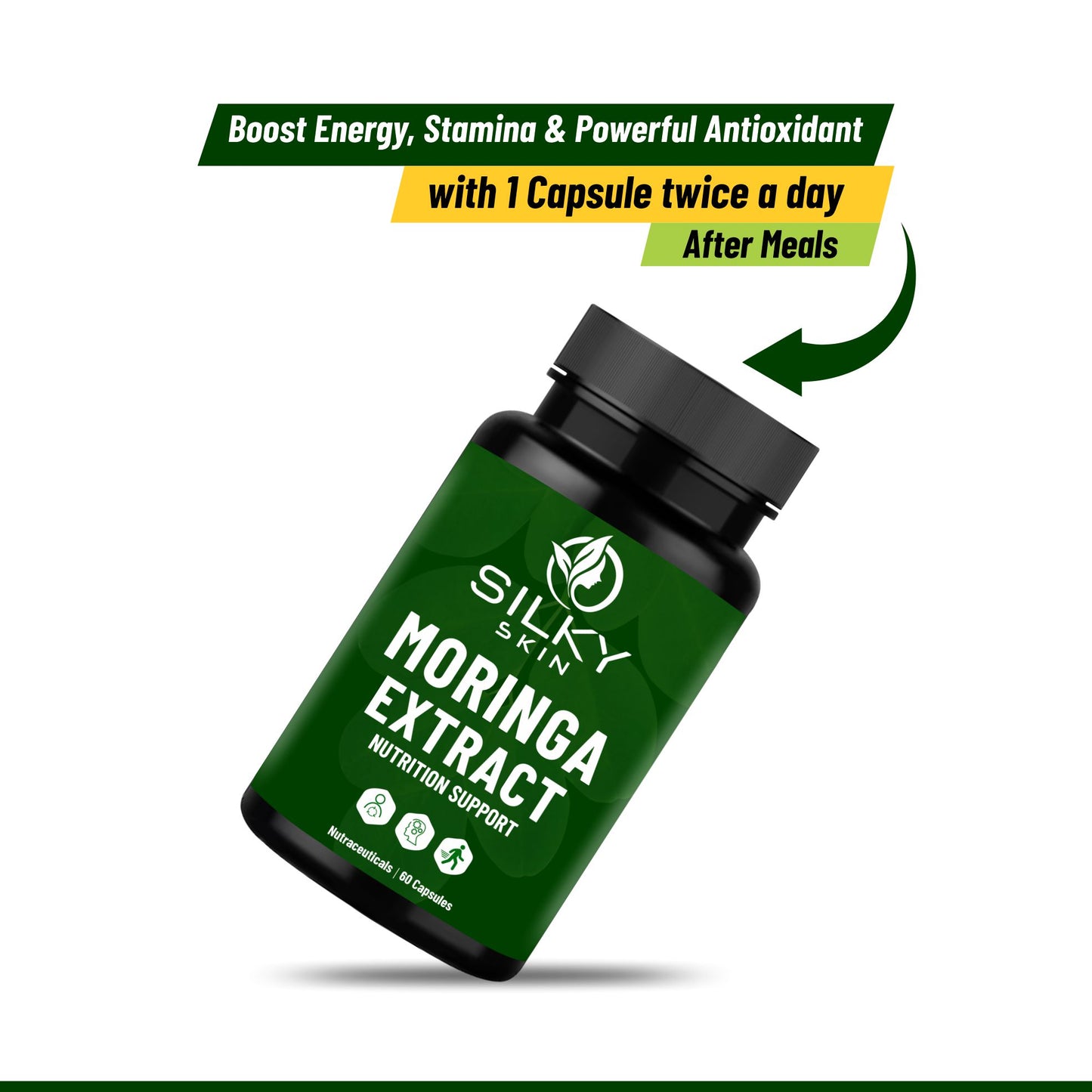 Silky Skin Moringa Extract 600mg – Nutritional Support | Energy, Immunity & Vitality |30/ 60 Veg Capsules