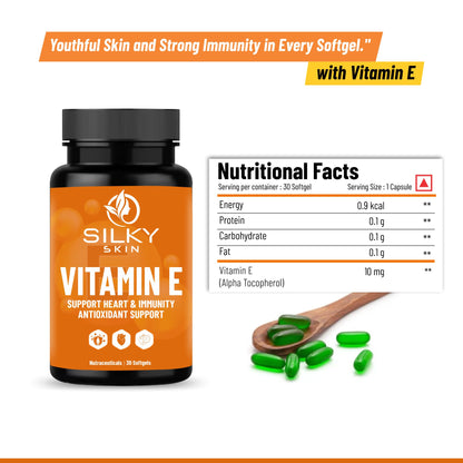 Silky Skin Vitamin E – 10 mg Alpha Tocopherol – Antioxidant & Wellness Support – 30/60 Softgels