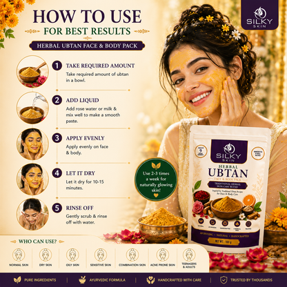Silky Skin Herbal Ubtan Powder 100g | Face & Body Pack | Natural Glow | Tan Removal | Deep Cleansing | Ayurvedic Skin Care | Suitable for Men & Women