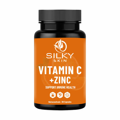 Silky Skin Vitamin C + Zinc – With Rosehip, Acerola Cherry & Vitamin D3 – Antioxidant & Immune Support – 30/60 Veg Capsules
