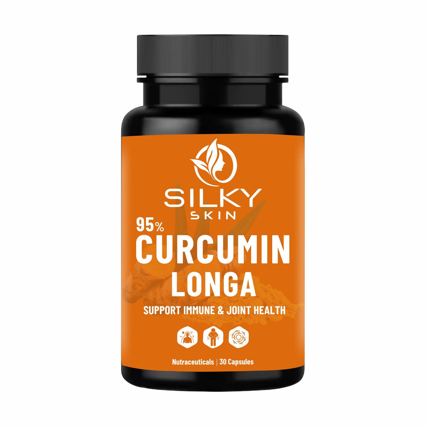 Silky Skin Curcumin Longa 95% with Ginger & Piperine – 600mg | Natural Antioxidant & Immunity Support | Joint & Inflammation Care | 30/60 Veg Capsules