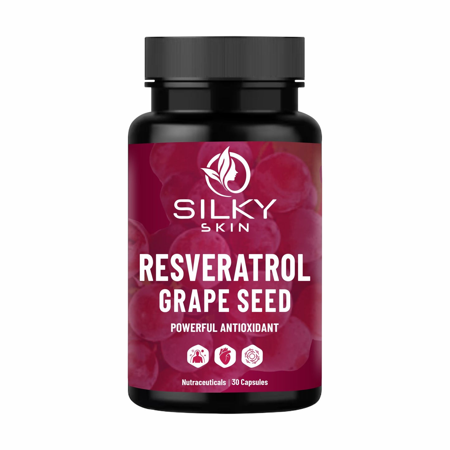 Silky Skin Resveratrol with Grape Seed Extract | Antioxidant Support for Skin, Heart & Immunity | 30/60 Veg Capsules