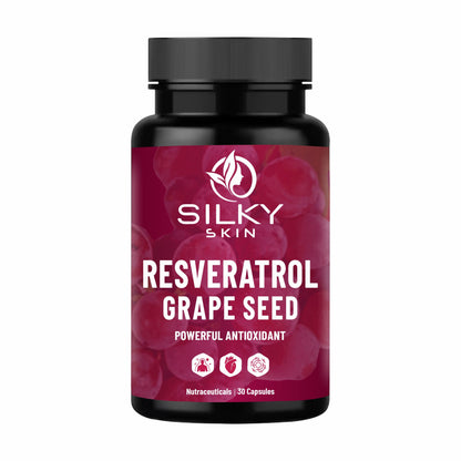Silky Skin Resveratrol with Grape Seed Extract | Antioxidant Support for Skin, Heart & Immunity | 30/60 Veg Capsules