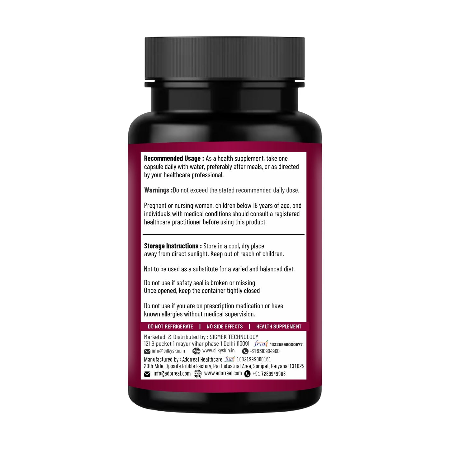 Silky Skin Magnesium Glycinate | 750mg (165mg Elemental Magnesium) | 60 Capsules
