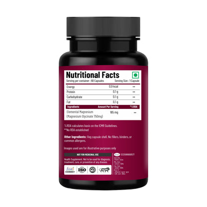 Silky Skin Magnesium Glycinate | 750mg (165mg Elemental Magnesium) | 60 Capsules