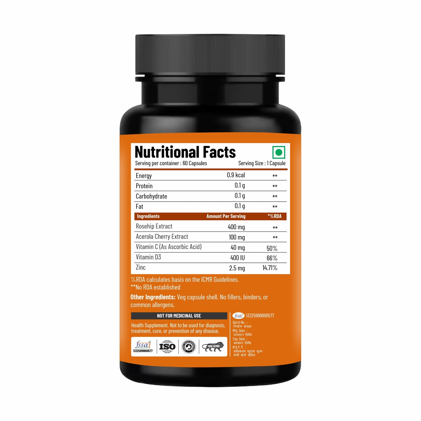 Silky Skin Vitamin C + Zinc – With Rosehip, Acerola Cherry & Vitamin D3 – Antioxidant & Immune Support – 30/60 Veg Capsules
