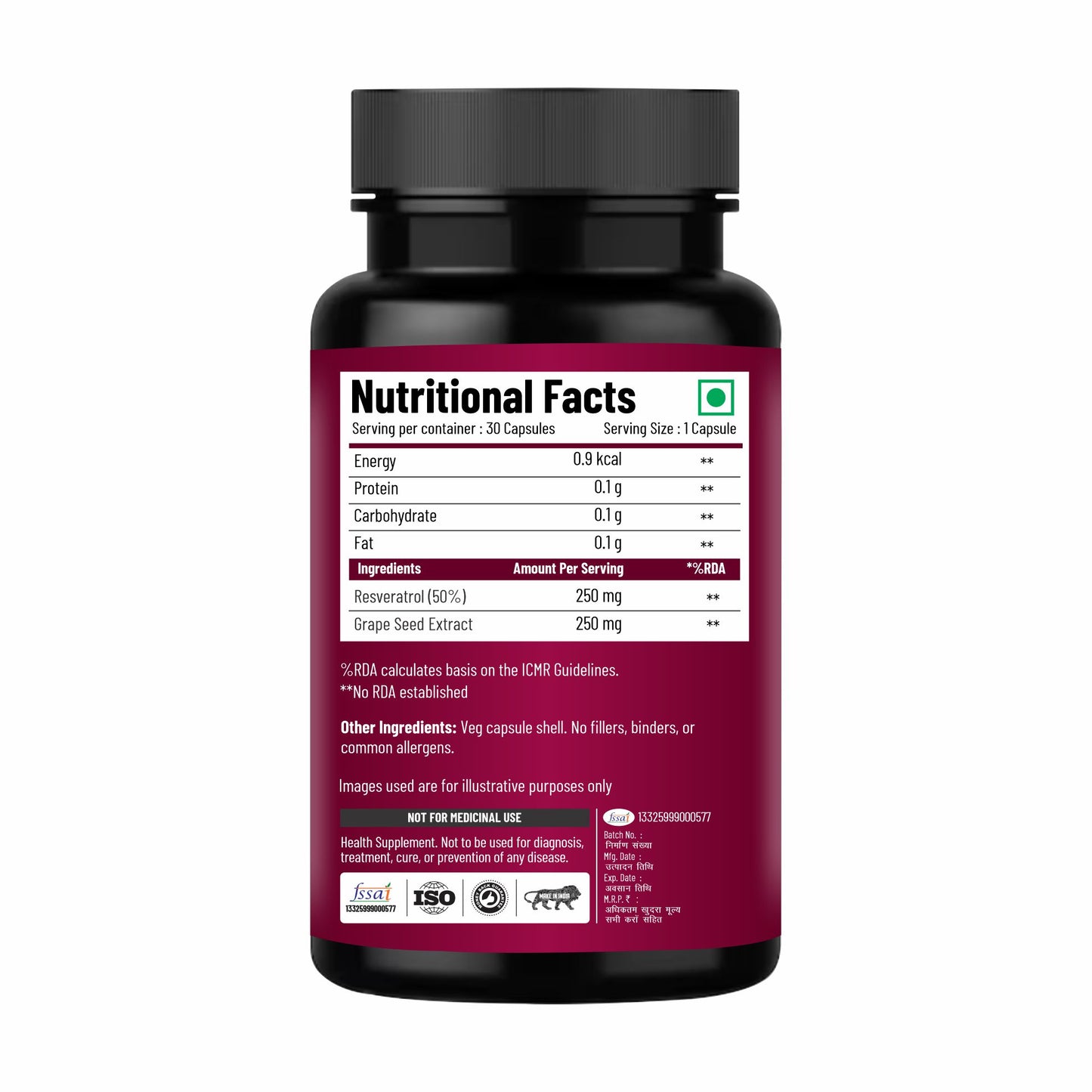 Silky Skin Resveratrol with Grape Seed Extract | Antioxidant Support for Skin, Heart & Immunity | 30/60 Veg Capsules